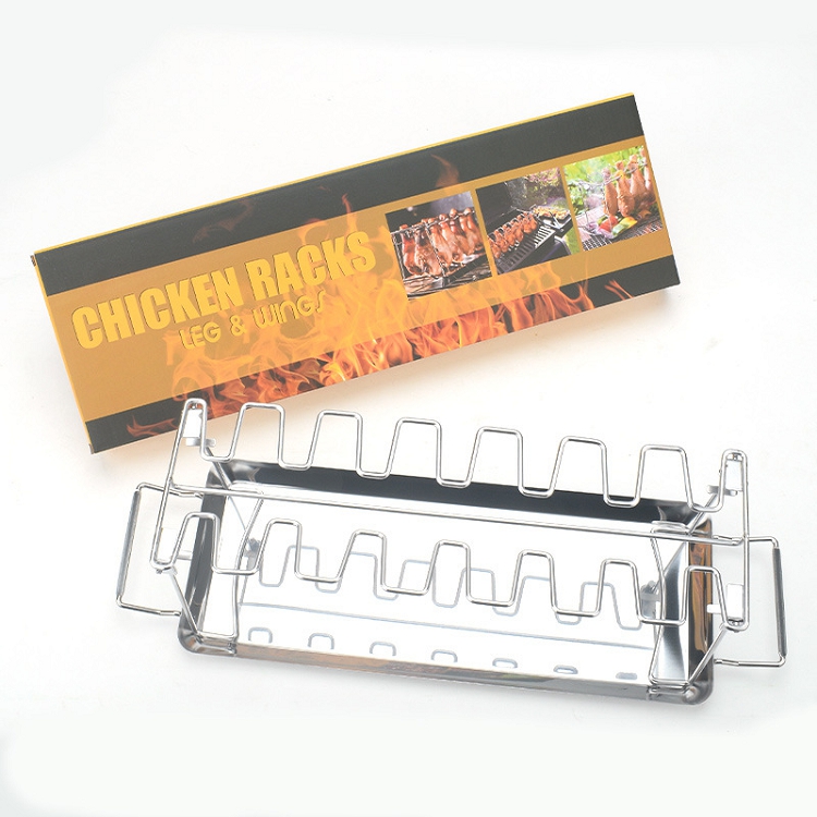 Color boxed portable stainless steel folding chicken leg rack household oven barbecue plate barbecue grill BBQ barbecue tool